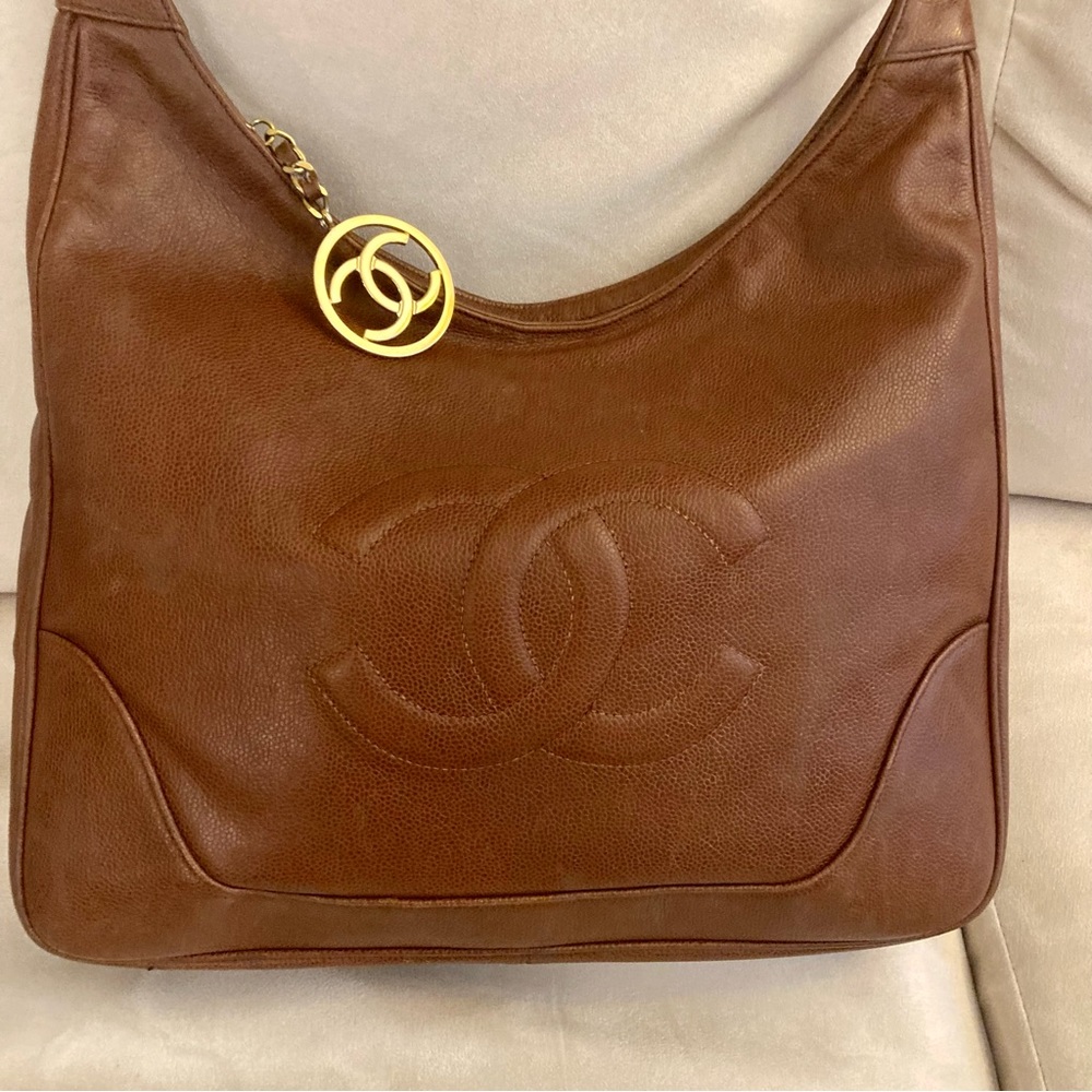 Authentic CHANEL Caviar Hobo Shoulder Bag - Cognac Brown - Picture 4 of 16